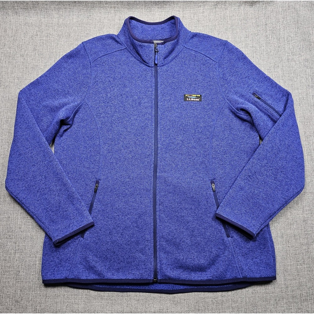 LL Bean Jacket Womens XL Blue Fleece Full Zip Collared Outdoor Pockets Warm